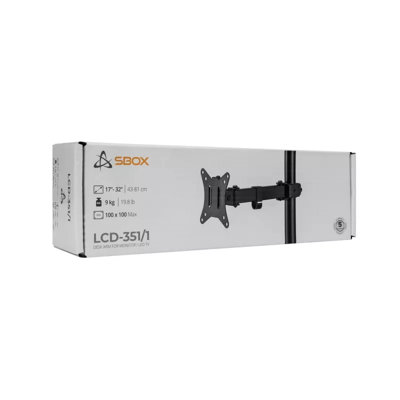 Suporte de parede para LCD SBOX LCD-351/1-2 para monitores de 17–32 polegadas, carga máx. 9 kg, VESA 100x100
