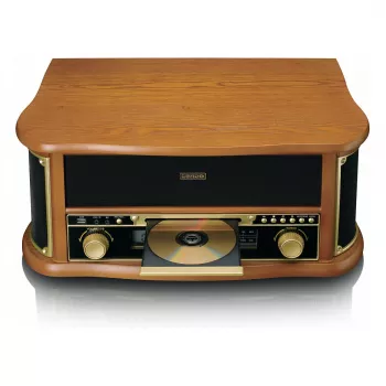 Gira-discos de áudio de acionamento por correia Lenco TCD-2551WD Wood – Bluetooth, CD, cassete, AM/FM, codificação USB, 33/45/78 rpm