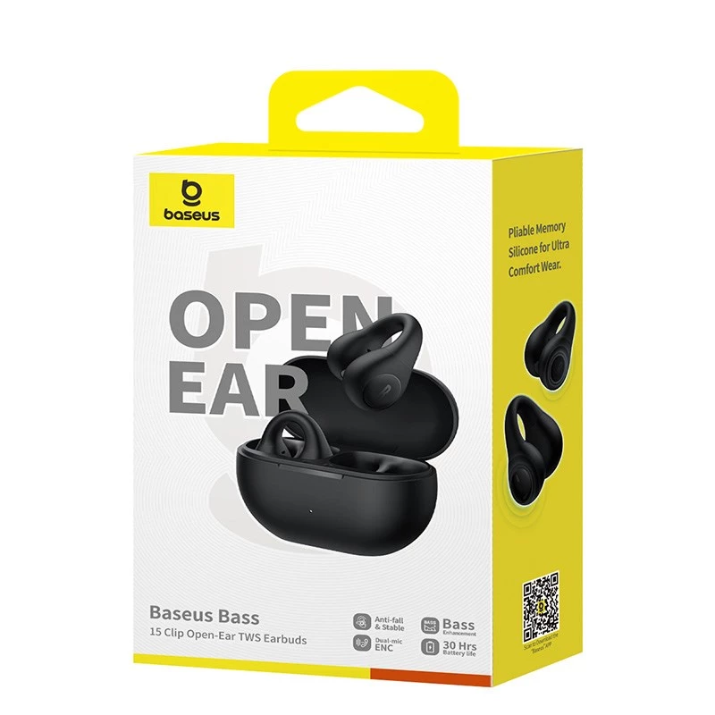 Auscultadores Baseus Bass 15 Clip Open Ear True Wireless Stereo (TWS) In-Ear Chamadas/Música Bluetooth preto