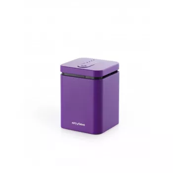 Difusor de aroma por evaporação Stylies ELARAPURPLE para espaços até 25 m² — lilás, retangular, alimentação por rede/pilha/USB, cartucho de fragrância, temporizador de 2 horas, 74×74×100 mm, 1,3 W