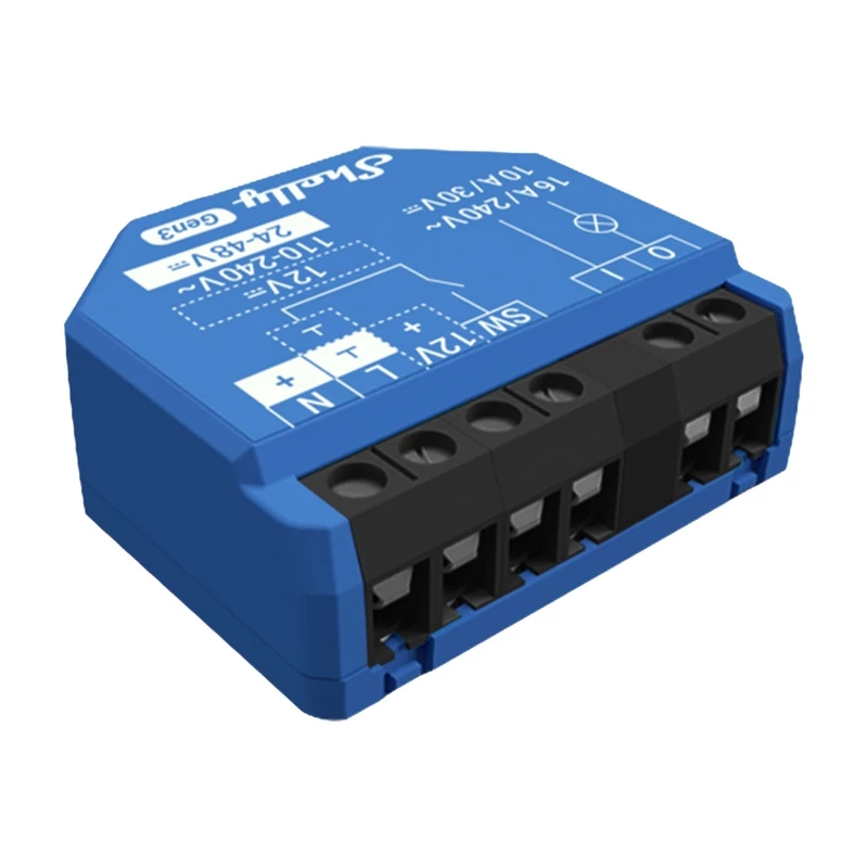 Interruptor inteligente Shelly 1 Gen3 – sem fios, 240 V AC, caixa de plástico, 42×16×37 mm, pack de 4