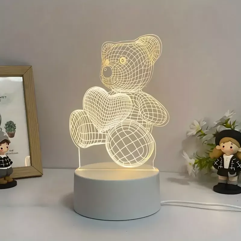 Lâmpada de noite Extralink HOME 3D coração ilusão ótica candeeiro de mesa USB