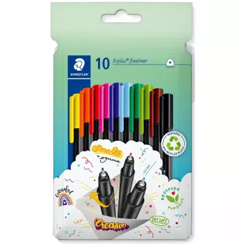Canetas fineliner Staedtler 334 C10, ponta superfina de 0,3 mm, 10 cores (preto, azul, castanho, verde, azul-claro, verde-claro, laranja, rosa, vermelho, amarelo)