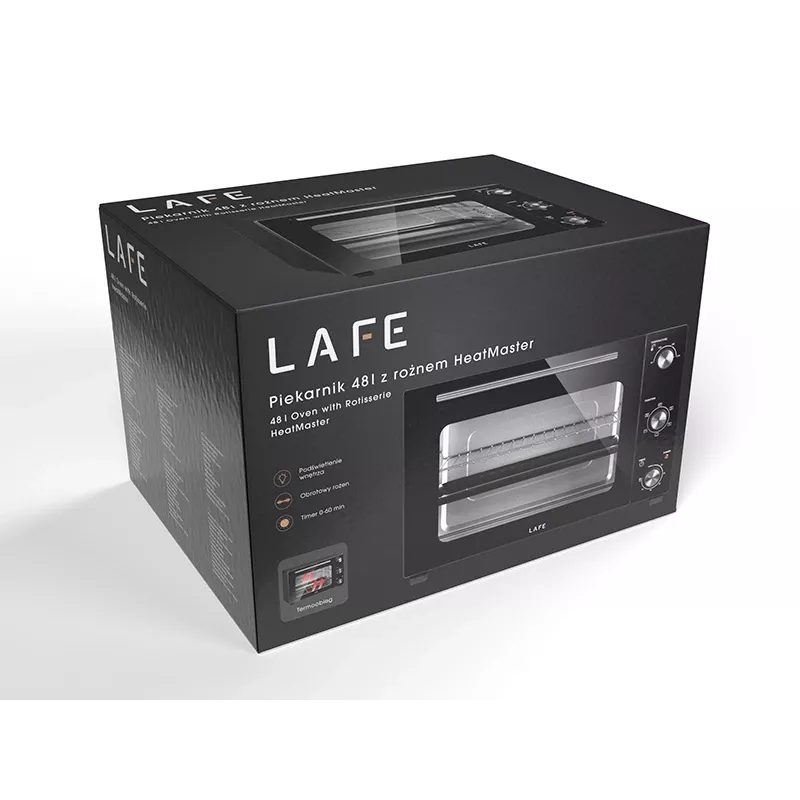 LAFE HeatMaster PIW-005 Forno elétrico, 48 L, 1800 W, convecção, espeto rotativo