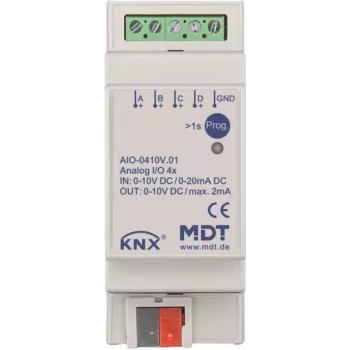 Atuador de comutação MDT AIO-0410V.01 4 vias, 2TE, REG, 0-10V (AIO-0410V.01)