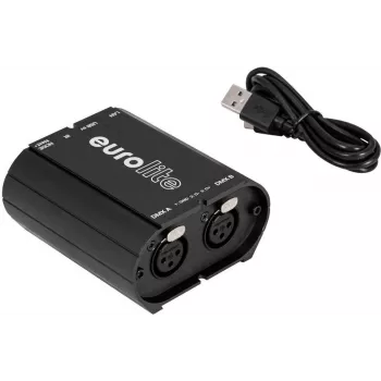 Interface DMX EUROLITE USB/LAN-DMX 2x512ch (modelo 51860117) — ligação USB e Ethernet para controlo de iluminação