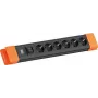 Régua de tomadas Bachmann CONNECTUS com 6 tomadas CEE7/3, 1 interruptor, cabo de 2,0 m, ficha CEE7/7, preto/laranja