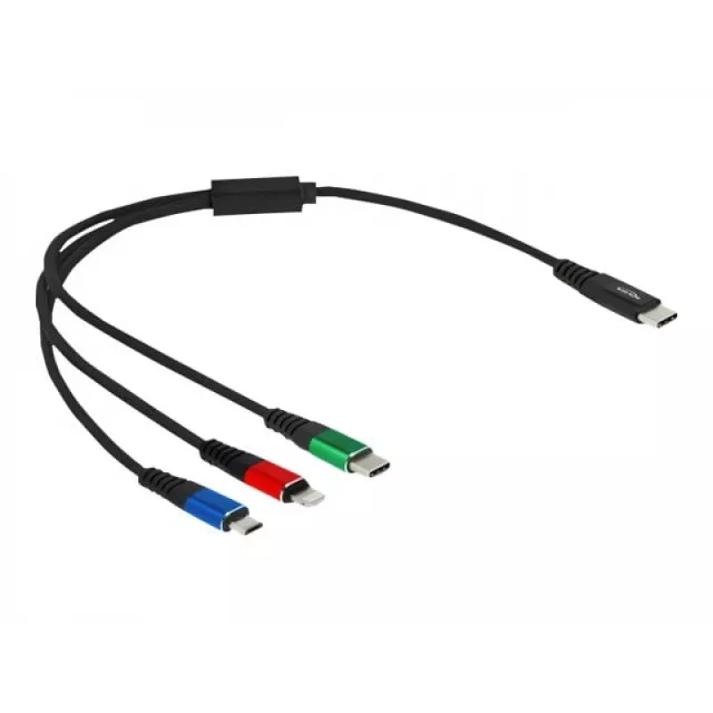 Cabo de carregamento USB DeLOCK 3-em-1 USB Type-C Lightning Micro USB 30 cm