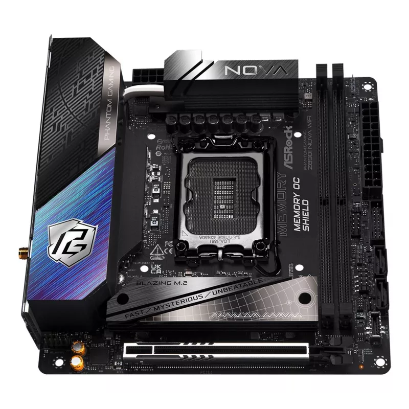 Motherboard ASRock Phantom Gaming Z890I Nova WiFi — Intel Z890, LGA 1851, Mini-ITX, DDR5, 2x M.2, Wi‑Fi 6E/7, LAN 5Gb, Thunderbolt