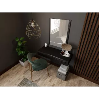 Penteadeira com espelho cama meble PAFOS 80×41,6×100 cm, estrutura em MDF, 1 gaveta, preto mate