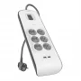 Extensão de tomadas Belkin BSV604VF2M-V2 — 6 tomadas, 2× USB-A, cabo de 2 m