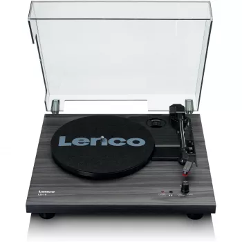 Gira-discos áudio com transmissão por correia Lenco LS-10 preto com altifalantes integrados, 33/45 rpm, saída RCA, entrada para auscultadores