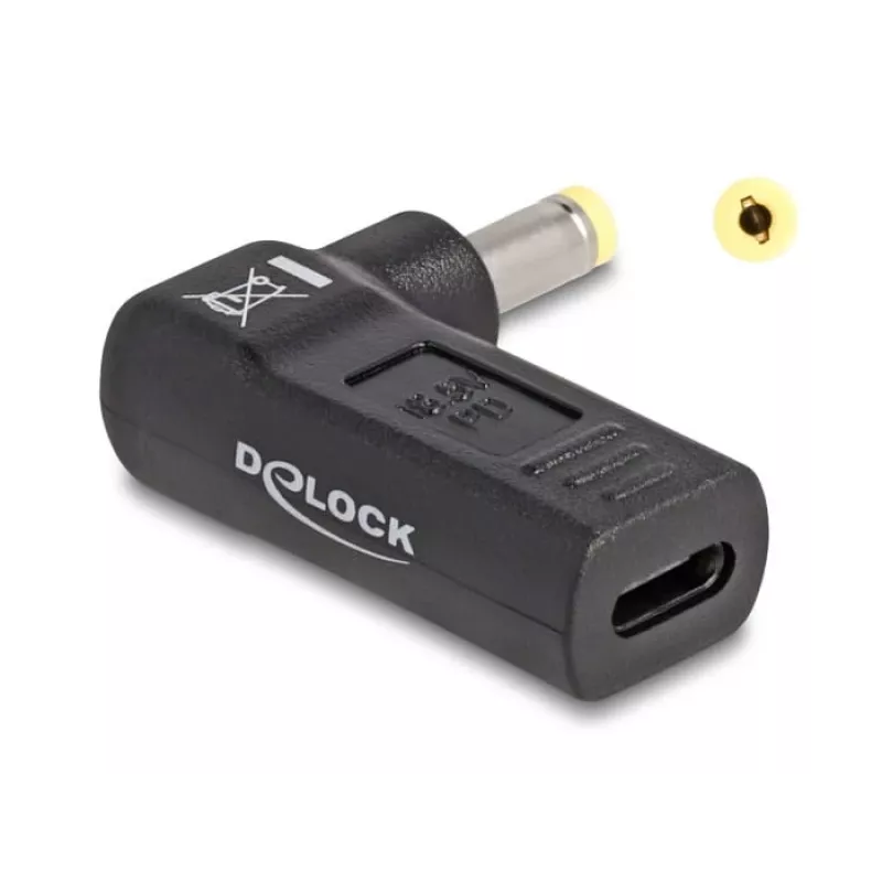 Adaptador DeLOCK USB Type-C fêmea para HP 4,8 x 1,7 mm macho 90° angular