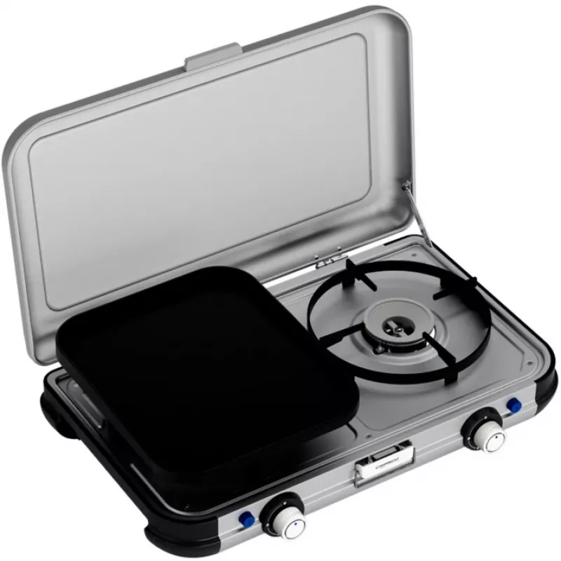 Fogão de campismo com grelhador portátil Campingaz 2213311, 2 zonas, 5,4 kg, 490×350 mm, preto/cinzento/prateado