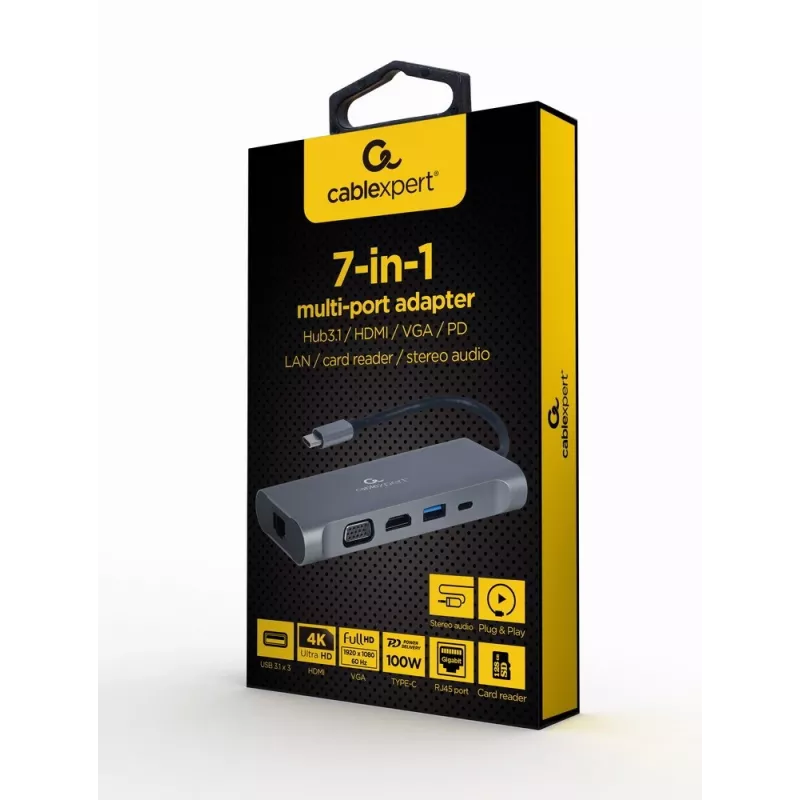 Dock/porta-replicador para portátil Gembird A-CM-COMBO7-01 USB 3.2 Gen 1 (3.1 Gen 1) Type-A cinzento