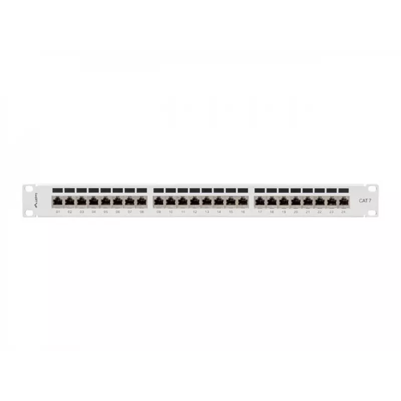 Painel de ligações Lanberg PPS7-1024-S de 19 polegadas 1U, 24 portas, Cat7, FTP blindado, cinzento