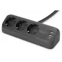 Extensão elétrica DIGITUS 3 tomadas com 2×USB-A & 1×USB-C, 3 tomadas AC tipo E/F, cabo de 1,5 m, preto
