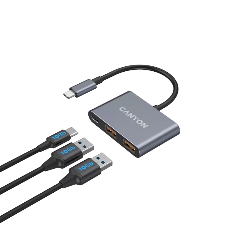 Hub USB-C 3-em-1 CANYON DS-3 cinzento-escuro – USB-C para USB-A + HDMI + passagem PD