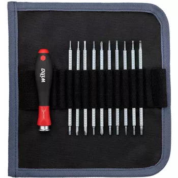 Wiha 27820 System 4 conjunto de chaves de fendas com lâminas intercambiáveis, 11 peças, fenda/Phillips/TORX/sextavado, com bolsa enrolável, preto/vermelho
