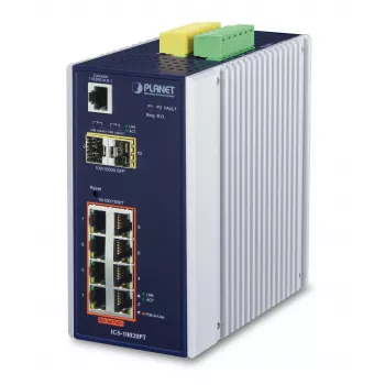 PLANET IGS-10020PT - Switch - gerido - 8 x 10/100/1000 (PoE) + 2 x Gigabit SFP - montagem em calha DIN, montagem na parede - PoE (130 W) - DC (IGS-10020PT)