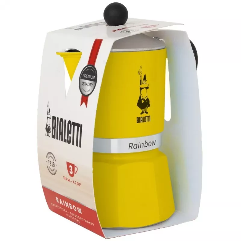 Cafeteira Moka Bialetti Rainbow Preto/Amarelo — Cafeteira expresso em alumínio para fogão, 1 unid.