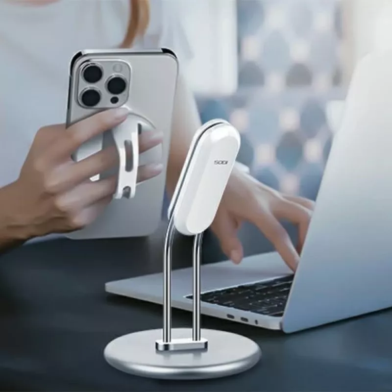 Suporte para telefone SODI SIM-300 prateado MagSafe – suporte de secretária para iPhone compatível com MagSafe