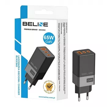 Carregador Beline BELI02750 65W GaN com 2×USB-C e 1×USB-A