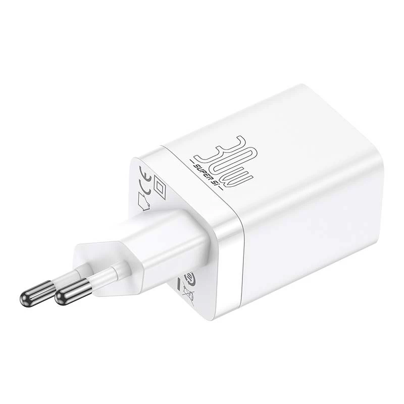 Baseus Super Si Pro carregador rápido USB + USB-C 30W (branco)