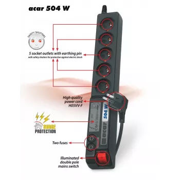 Régua de proteção contra sobretensão Acar 504WF EMI/RFI 3m