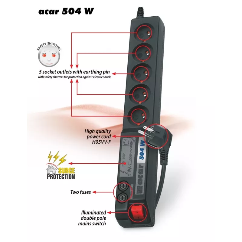 Régua de proteção contra sobretensão Acar 504WF EMI/RFI 3m