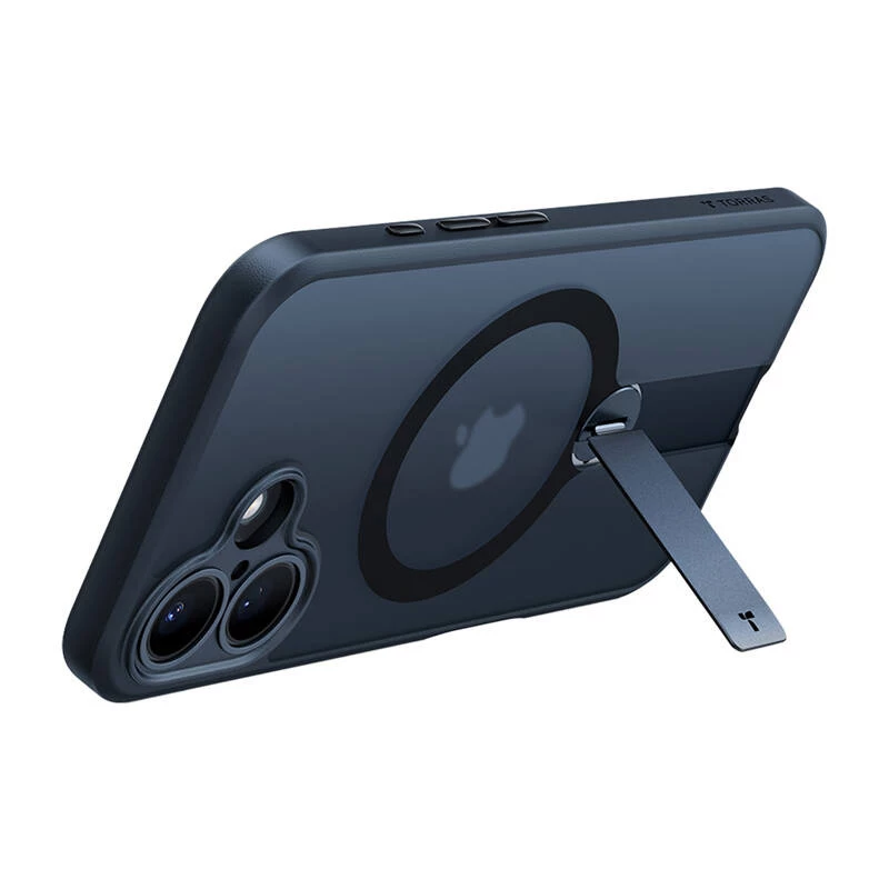 Capa de proteção Torras Pstand Spin para iPhone 16 Plus – preto, suporte dobrável, proteção fina
