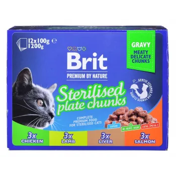 BRIT Premium Cat Sterilised Plate - Alimento húmido para gatos - 12x100g