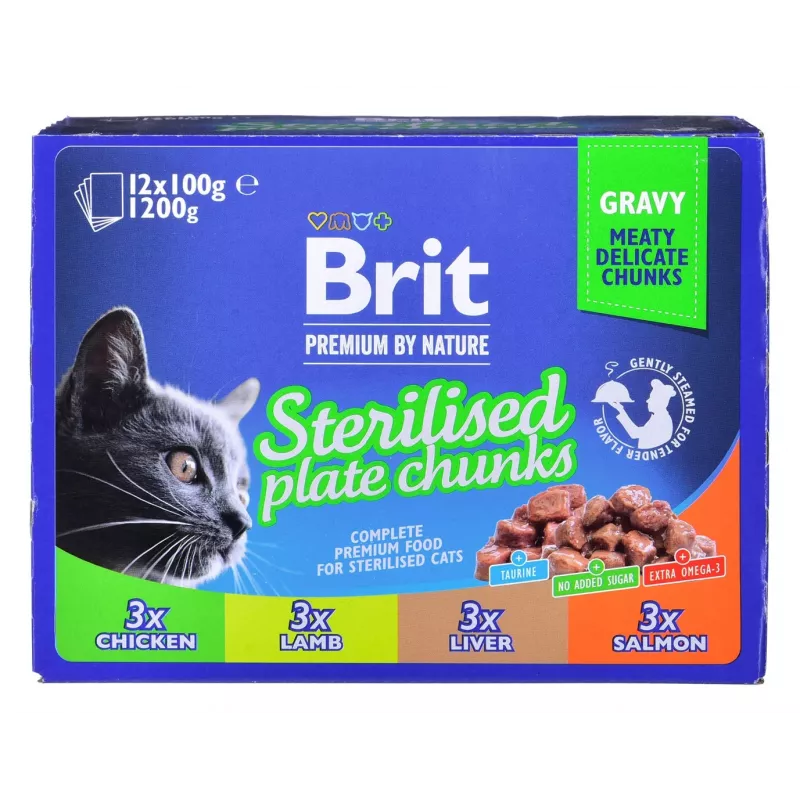 BRIT Premium Cat Sterilised Plate - Alimento húmido para gatos - 12x100g