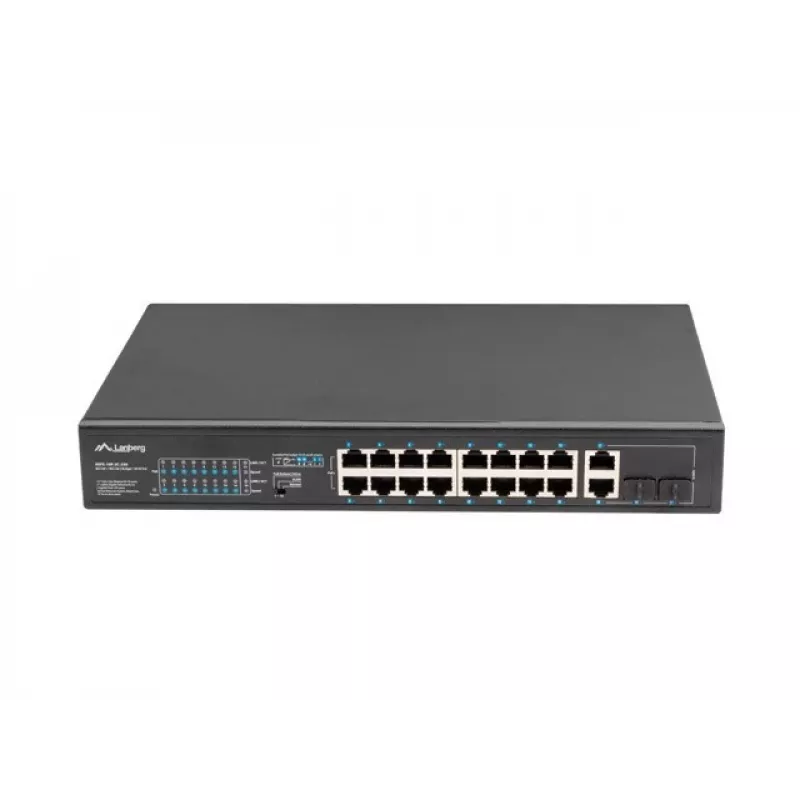 Lanberg RSFE-16P-2C-250 switch PoE+ não gerido, 16x 10/100 PoE+, 2x combo Gigabit, 250 W, rack 1U