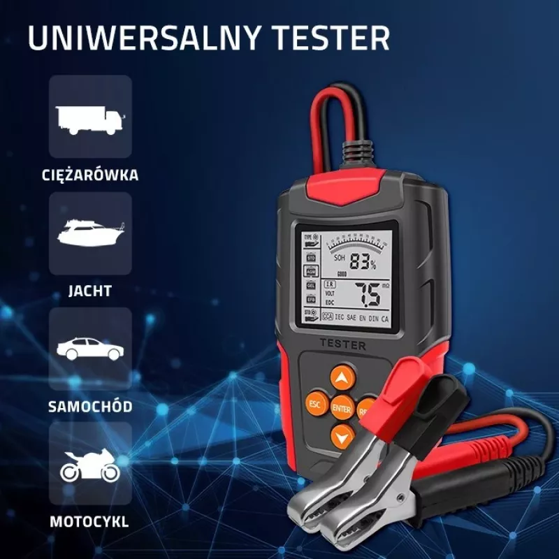 Qoltec 52484 Testador de bateria digital LCD | 12V | 24V | 3Ah-200Ah