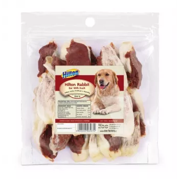 Artigo de mastigar para cães Hilton Orelha de coelho com pato — snack de mastigar natural com sabor a pato, embalagem de 500 g