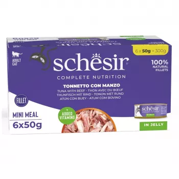 SCHESIR em Gelatina Atum com Vaca - Alimento húmido para gatos - 6 x 50 g