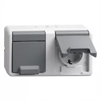 Tomada (Schuko) Gira 478130 — 2 tomadas horizontal de superfície, cinzento