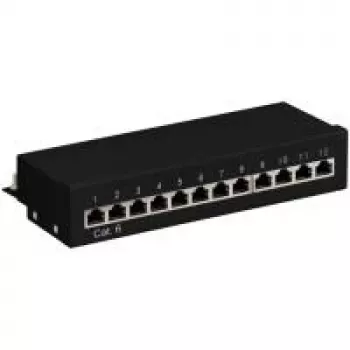 Wentronic Goobay CAT 6 Mini/Desktop Patch Panel, 12 portas, preto - STP blindado, preto (69307)
