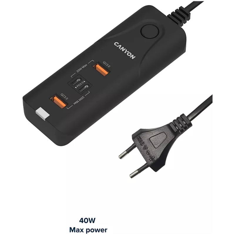 Carregador CANYON H-10 PD 20W QC 3.0 18W 2USB-A 2USB-C de mesa preto