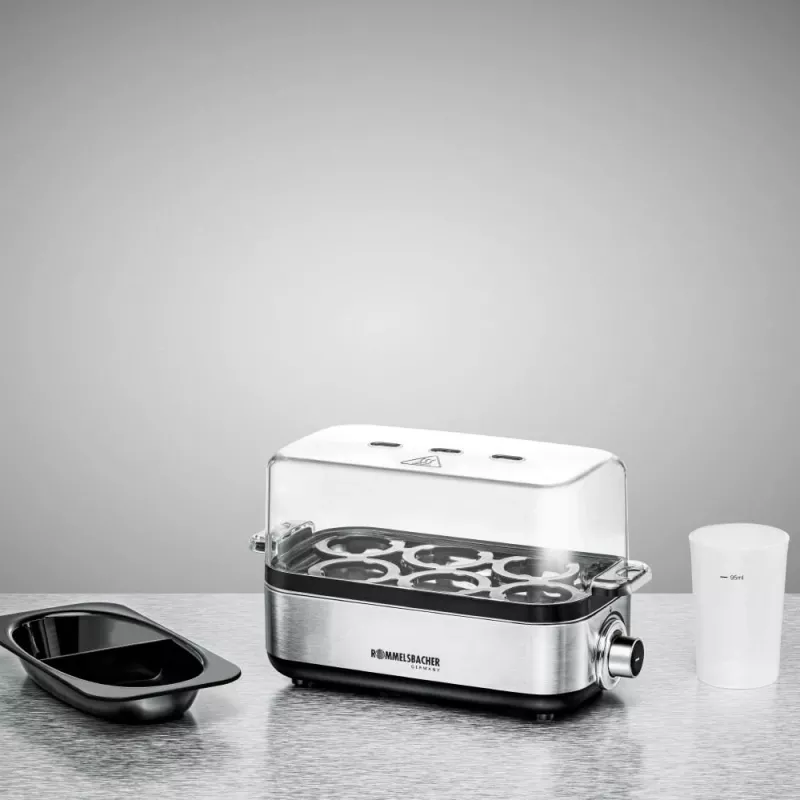 Ovoqueira Rommelsbacher ER 600 — ovoqueira elétrica, capacidade 6 ovos, 400 W, aço inoxidável, tampa transparente