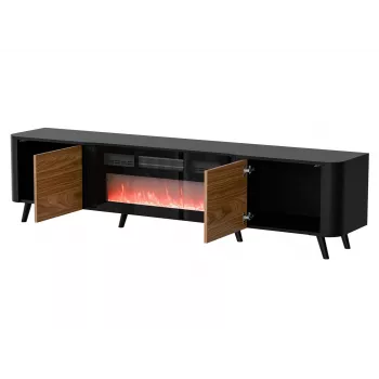 Móvel de TV Cama Meble Volare 200 x 39 x 49 cm preto/nogueira com lareira