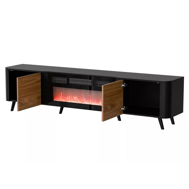 Móvel de TV Cama Meble Volare 200 x 39 x 49 cm preto/nogueira com lareira
