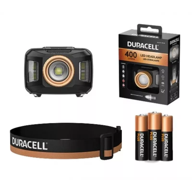 Lanterna de cabeça Duracell DH400 preta, laranja