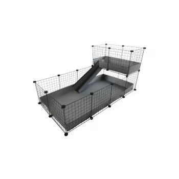 C&C Modular Cage C&C 4x2 com Loft 2x1 e rampa cinzenta – gaiola modular c&c para pequenos animais para porquinhos-da-índia, 145×75×75 cm, 10 kg