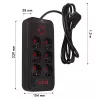 Extensão elétrica MACLEAN MCE389 B — 6 tomadas, 4×USB-A + 1×USB-C, 110–240V, 2,1A, 2500W, cabo de 1,5 m, preto