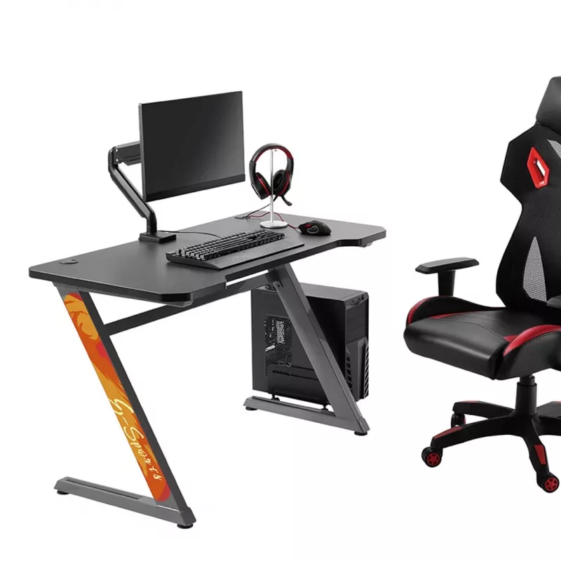 Secretária de gaming NanoRS RS120, design moderno, leve e estável (carga máx. 50 kg), preto e laranja