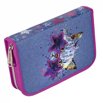 Estojo de lápis cheio Hama Crazy Cat 00139125, azul/rosa