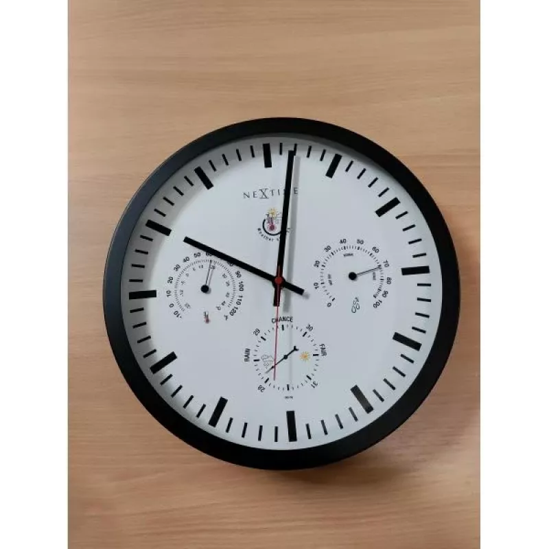 NeXtime Relógio 2635zw Estação meteorológica, Ø34 cm, parede, preto