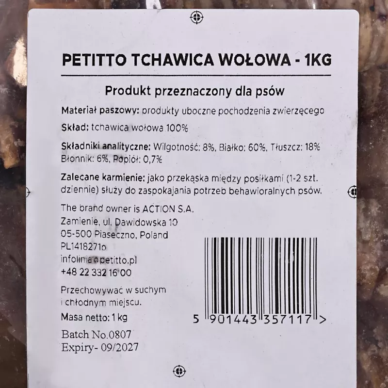 Snack para cães PETITTO traqueia de vaca 1 kg - osso mastigável de traqueia de vaca PETITTO